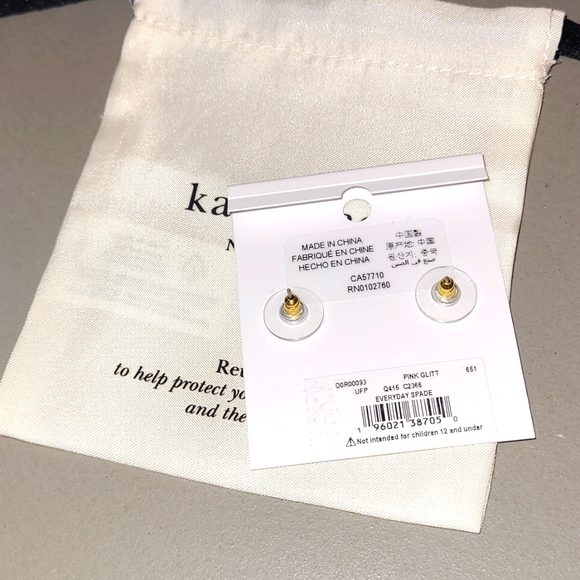 Kate Spade Gold Pink Purple Glitter Enamel Logo Stud Earrings - Picture 8 of 8